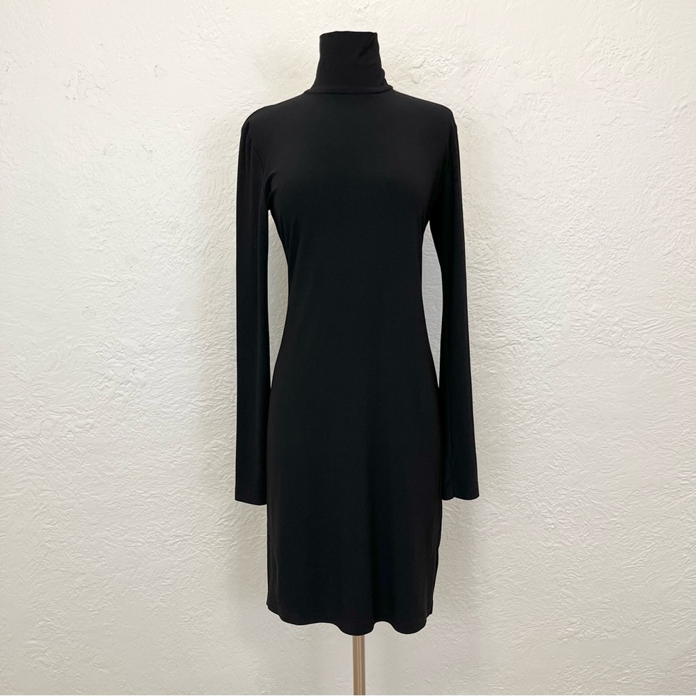 Norma Kamali Black Dress Turtle Long Sleeve Thumbholes Medium 38 - Picture 1 of 9